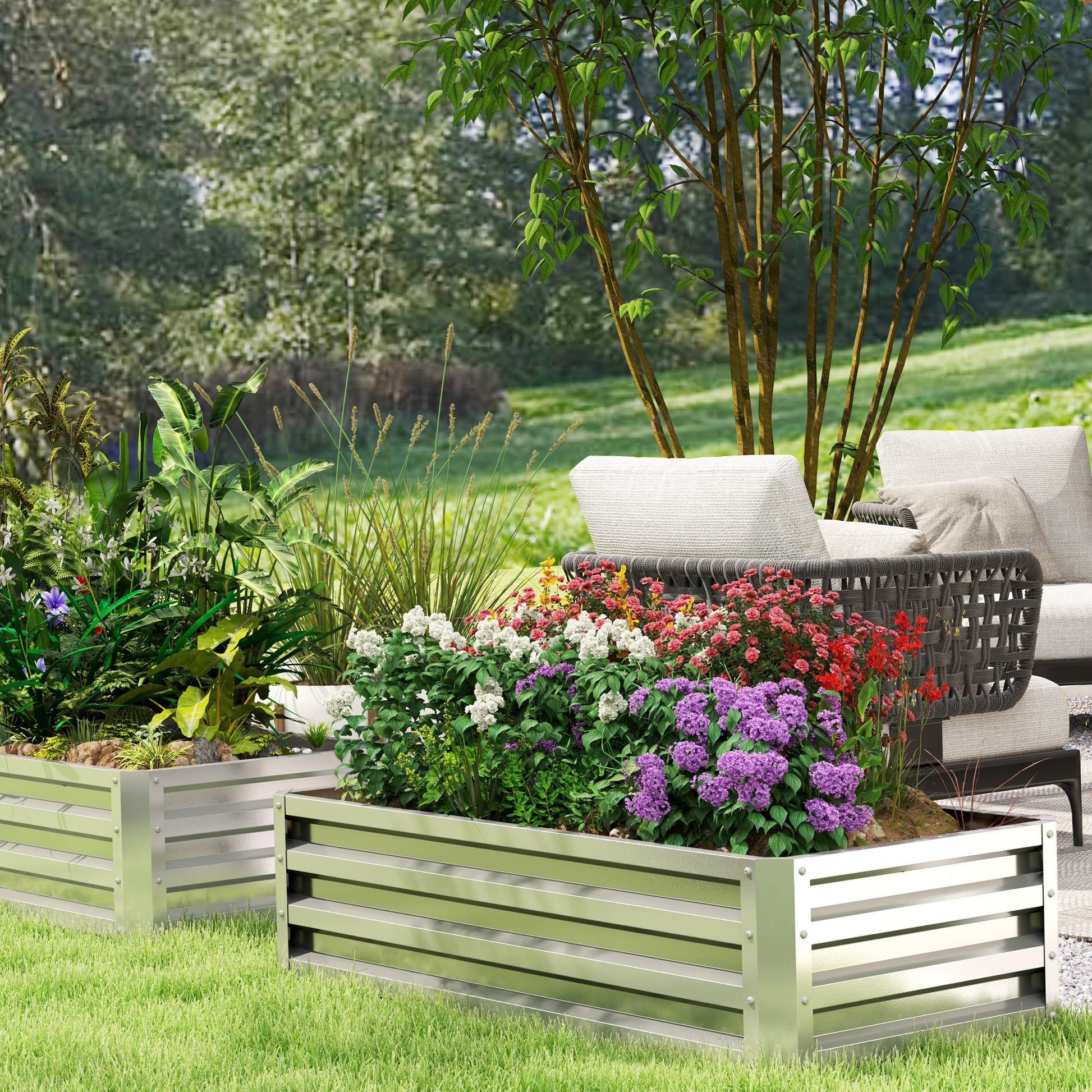 Raised Bed Steel, Plant Bed Cold Frame with Open Bottom Garden Box Planter Vegetable Bed 120x60x30.5 cm for Garden Balcony Terrace, Planter for Flowers, Plants, Fruit, Vegetables