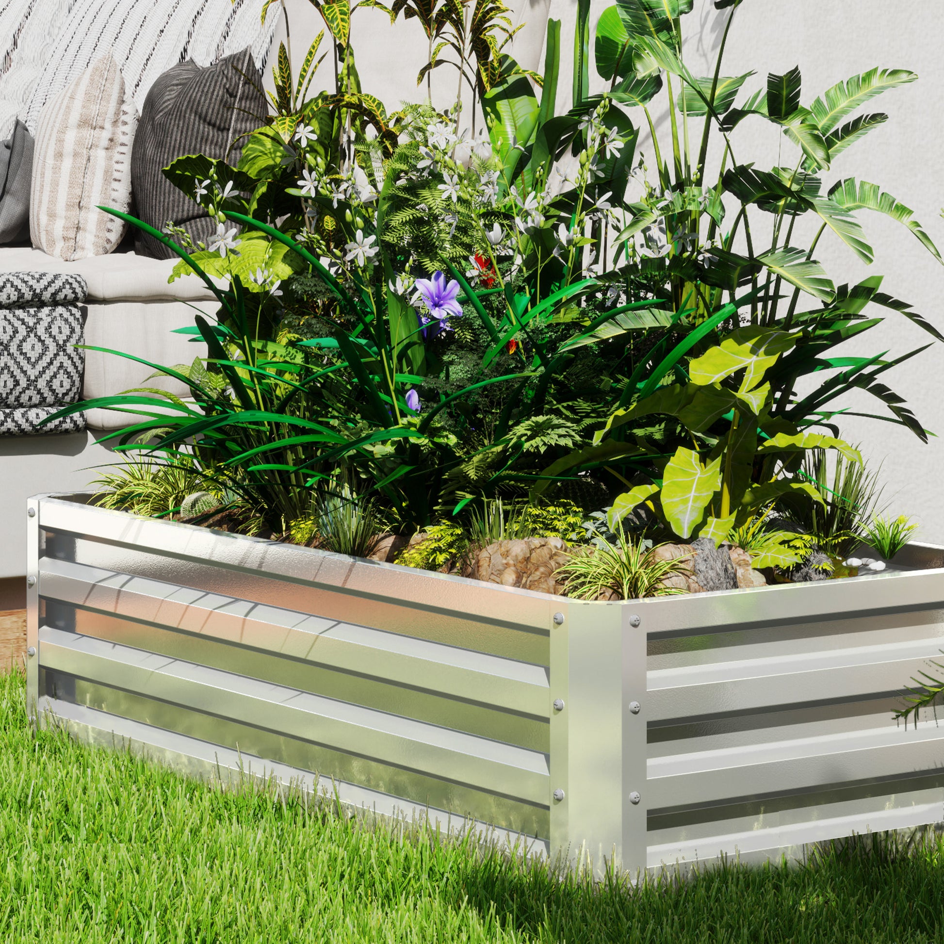 Raised Bed Steel, Plant Bed Cold Frame with Open Bottom Garden Box Planter Vegetable Bed 120x60x30.5 cm for Garden Balcony Terrace, Planter for Flowers, Plants, Fruit, Vegetables