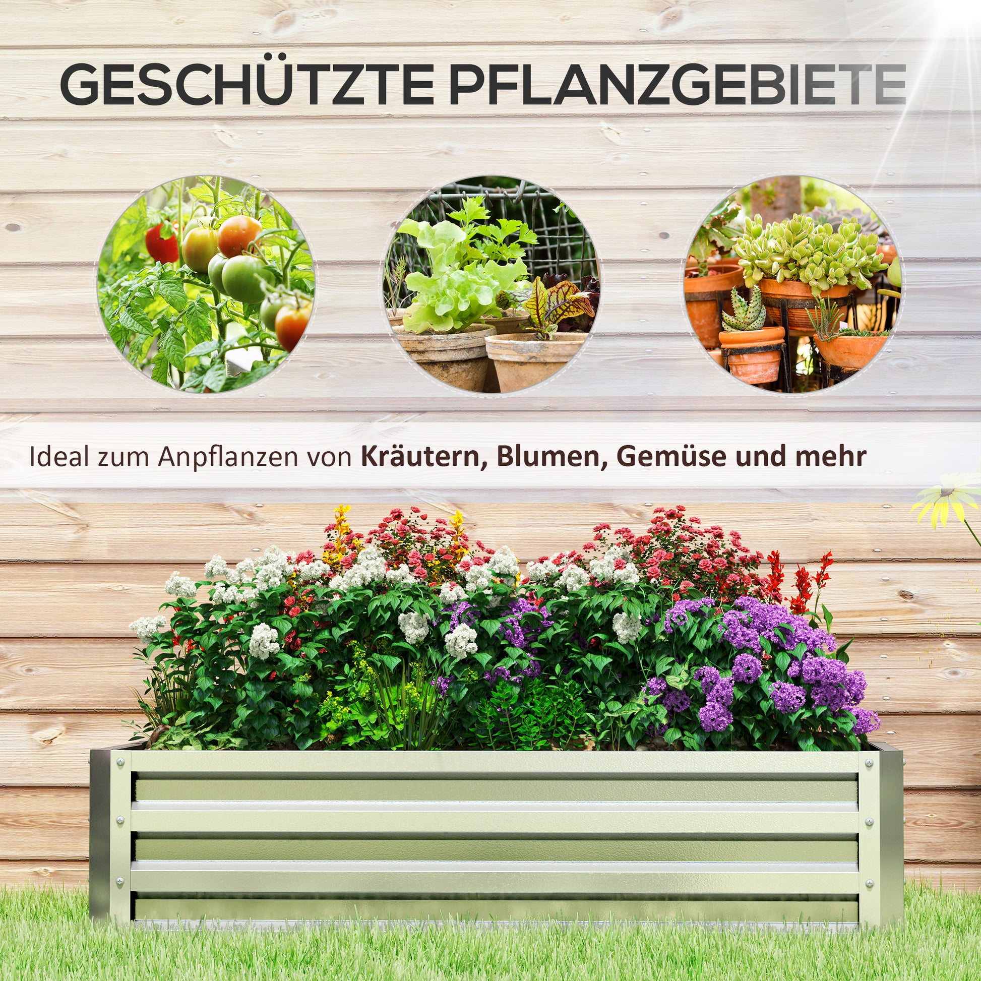 Raised Bed Steel, Plant Bed Cold Frame with Open Bottom Garden Box Planter Vegetable Bed 120x60x30.5 cm for Garden Balcony Terrace, Planter for Flowers, Plants, Fruit, Vegetables