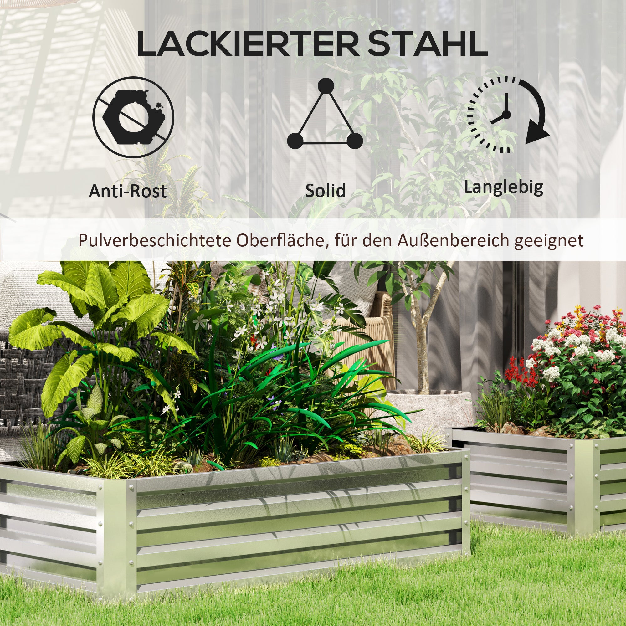 Raised Bed Steel, Plant Bed Cold Frame with Open Bottom Garden Box Planter Vegetable Bed 120x60x30.5 cm for Garden Balcony Terrace, Planter for Flowers, Plants, Fruit, Vegetables