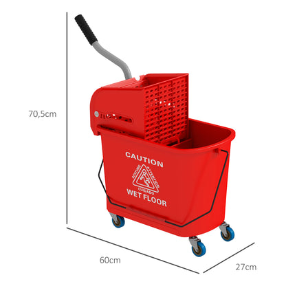 Mop Bucket with Wheels 20 L Capacity Mop Bucket with Wringer System Wheels and Transport Handle for Domestic and Commercial Use Red