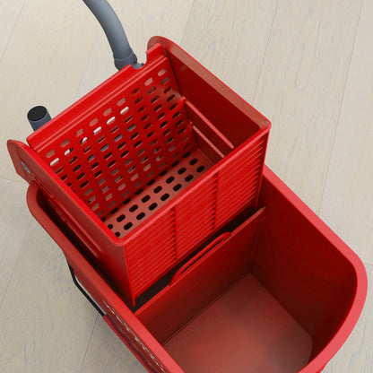 Mop Bucket with Wheels 20 L Capacity Mop Bucket with Wringer System Wheels and Transport Handle for Domestic and Commercial Use Red