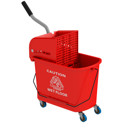 Mop Bucket with Wheels 20 L Capacity Mop Bucket with Wringer System Wheels and Transport Handle for Domestic and Commercial Use Red
