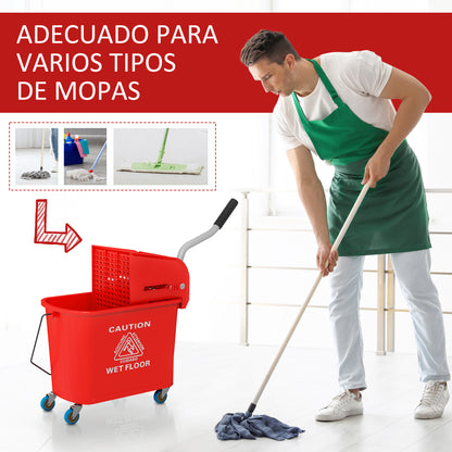 Mop Bucket with Wheels 20 L Capacity Mop Bucket with Wringer System Wheels and Transport Handle for Domestic and Commercial Use Red