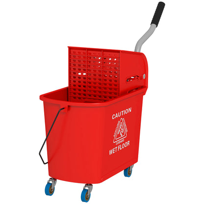Mop Bucket with Wheels 20 L Capacity Mop Bucket with Wringer System Wheels and Transport Handle for Domestic and Commercial Use Red