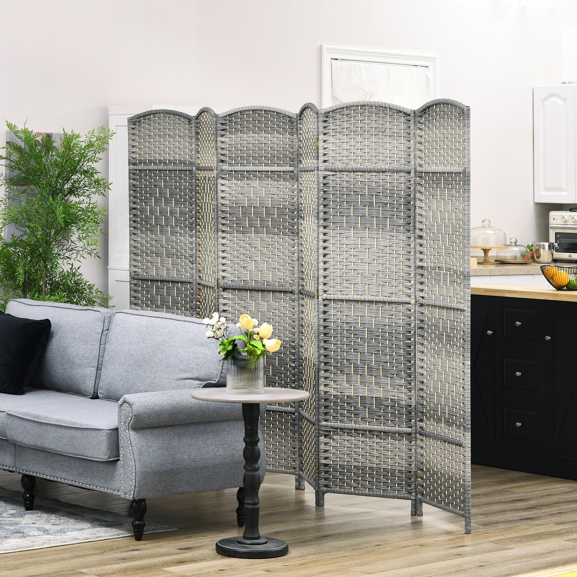 6-Panel Foldable Screen 106.3x70.9 inches Room Divider Privacy Screen Polypropylene for Office Bedroom Gray Mixed