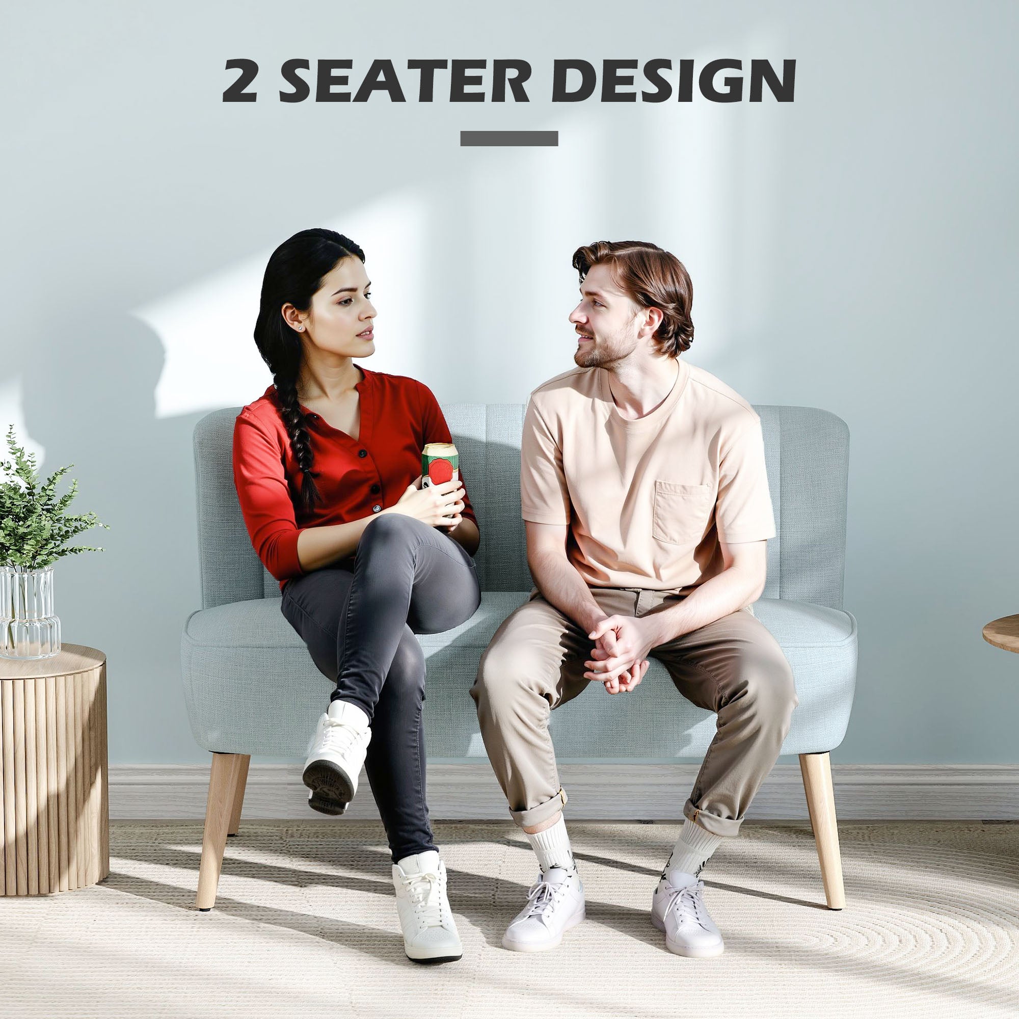 2-Seater Sofa Loveseat, Small Linen-Look Upholstered Couch for Living Room, Bedroom, Compact Spaces, Light Green (46.1" x 22.2" x 30.3")