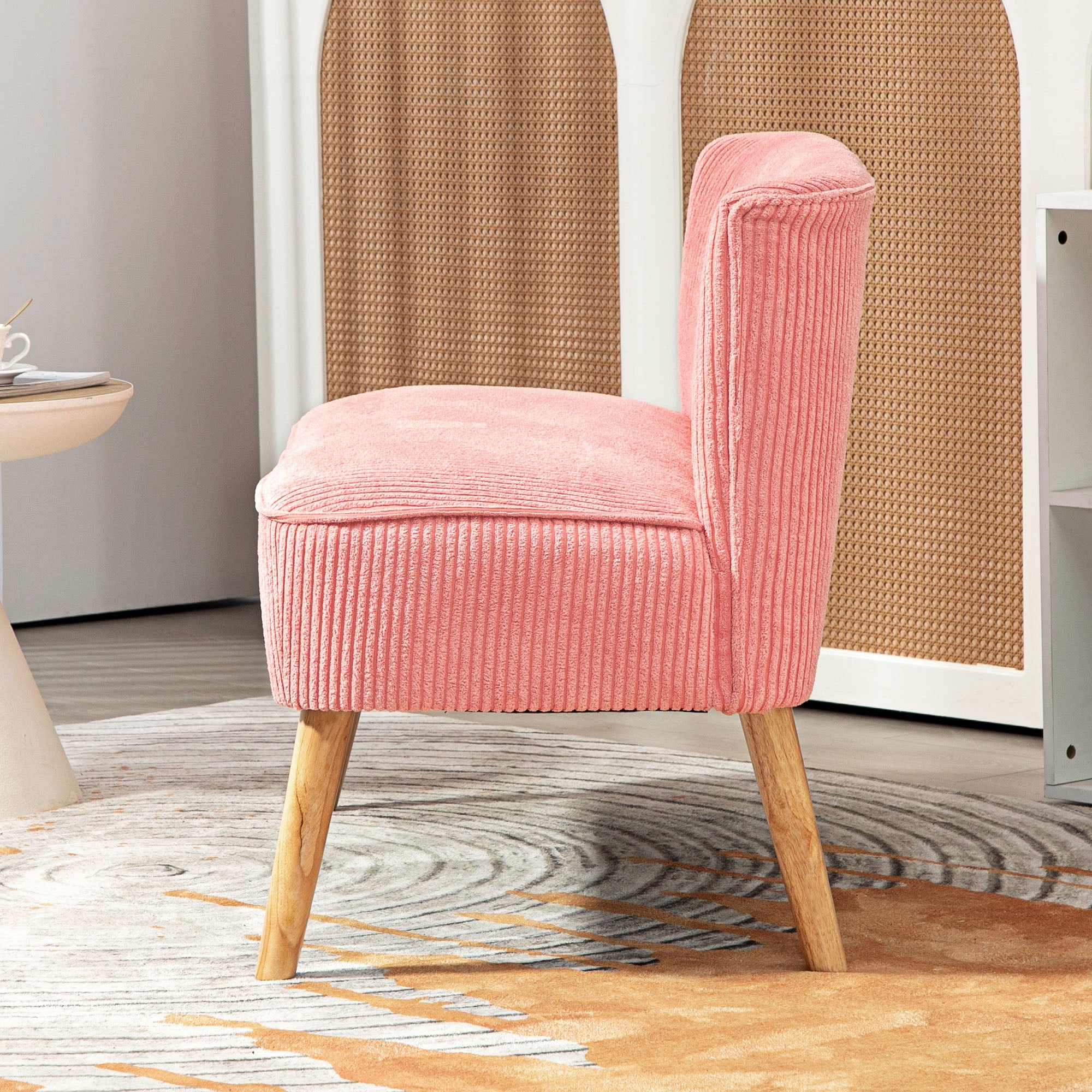 Sofa 2 Seater Modern Couch Without Armrest Upholstered Sofa with Corduroy Look, Small Lounge Sofa with Wooden Legs for Living Room, 117 x 56.5 x 77 cm, Pink
