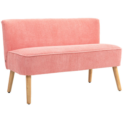 Sofa 2 Seater Modern Couch Without Armrest Upholstered Sofa with Corduroy Look, Small Lounge Sofa with Wooden Legs for Living Room, 117 x 56.5 x 77 cm, Pink