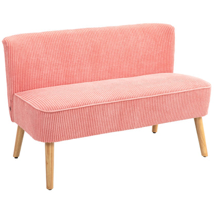 Sofa 2 Seater Modern Couch Without Armrest Upholstered Sofa with Corduroy Look, Small Lounge Sofa with Wooden Legs for Living Room, 117 x 56.5 x 77 cm, Pink
