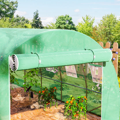 Replacement Film for Garden Tunnel Greenhouse 12 m², Film 4 x 3 x 2 m PE Anti-UV Waterproof 8 Windows + Roll-up Zippered Door Green