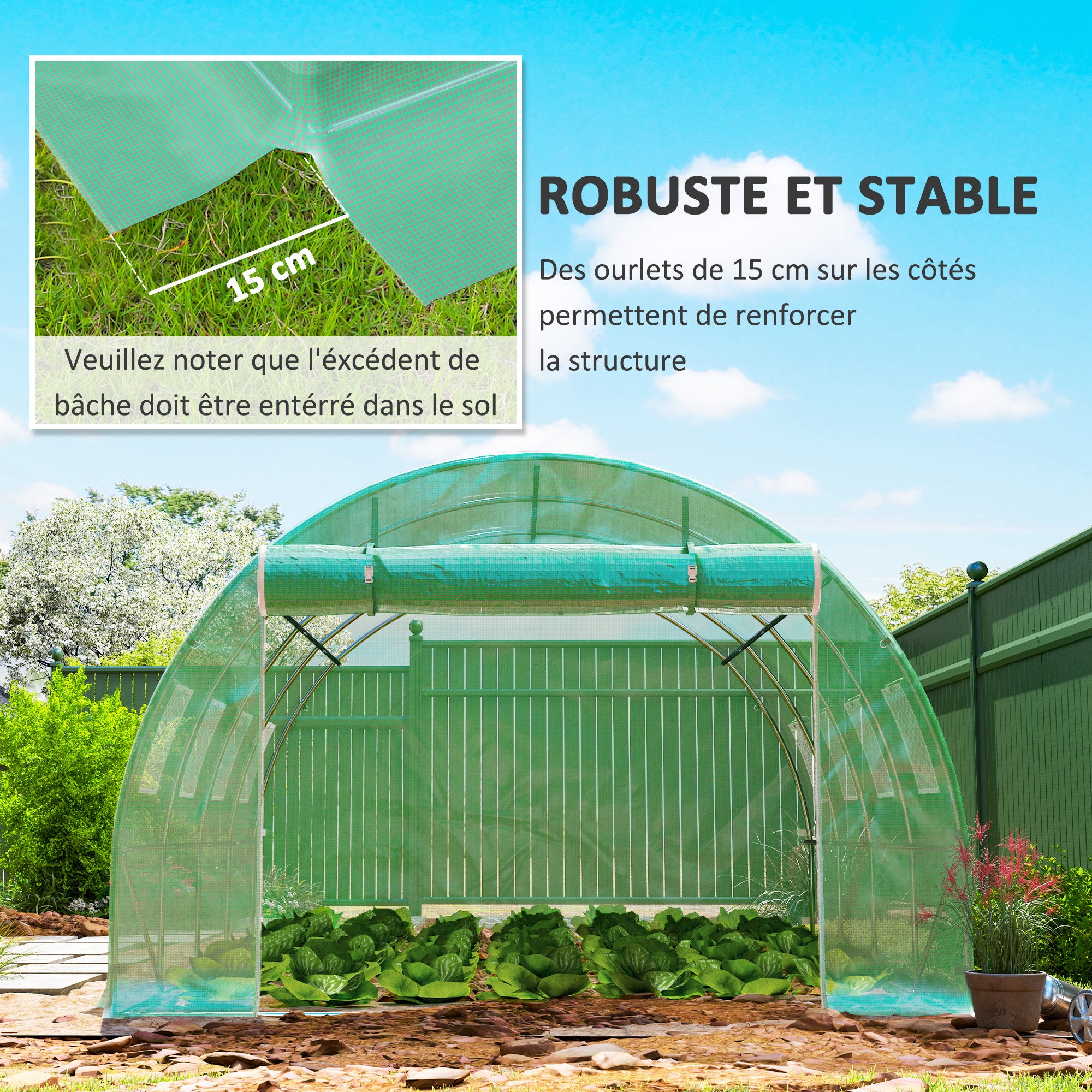 Replacement Film for Garden Tunnel Greenhouse 12 m², Film 4 x 3 x 2 m PE Anti-UV Waterproof 8 Windows + Roll-up Zippered Door Green