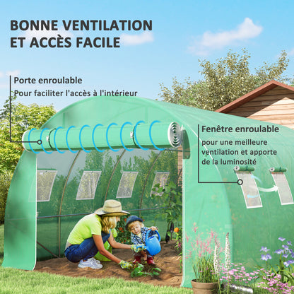 Replacement Film for Garden Tunnel Greenhouse 12 m², Film 4 x 3 x 2 m PE Anti-UV Waterproof 8 Windows + Roll-up Zippered Door Green