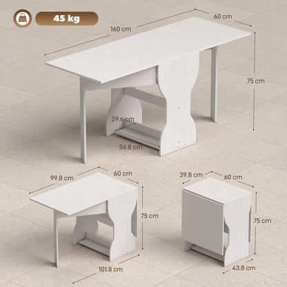 Folding Dining Table 63" — Space-Saving Console with Storage Shelf for Small Spaces, Modern Table for 4, White