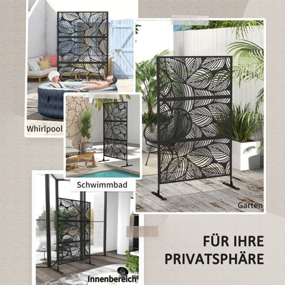 Room Divider 3-Panel 122 x 198 cm Garden Privacy Screen, Partition Wall 3-Piece Privacy Screen made of Steel Freestanding Paravent with Leaf Pattern Room Divider for Garden, Patio, Black