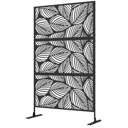 Room Divider 3-Panel 122 x 198 cm Garden Privacy Screen, Partition Wall 3-Piece Privacy Screen made of Steel Freestanding Paravent with Leaf Pattern Room Divider for Garden, Patio, Black
