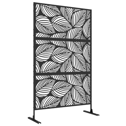 Room Divider 3-Panel 122 x 198 cm Garden Privacy Screen, Partition Wall 3-Piece Privacy Screen made of Steel Freestanding Paravent with Leaf Pattern Room Divider for Garden, Patio, Black