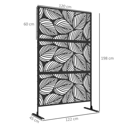 Room Divider 3-Panel 122 x 198 cm Garden Privacy Screen, Partition Wall 3-Piece Privacy Screen made of Steel Freestanding Paravent with Leaf Pattern Room Divider for Garden, Patio, Black