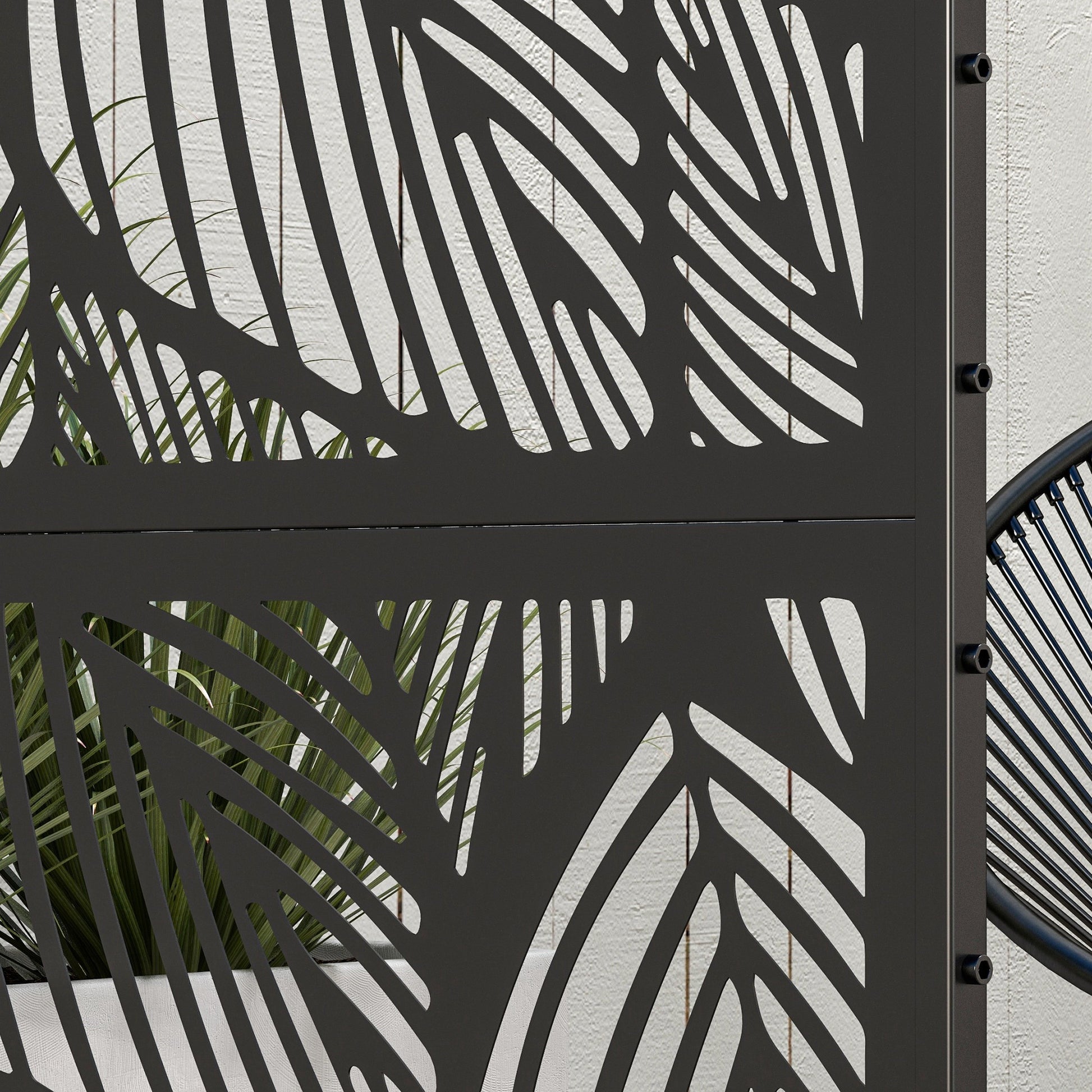 Room Divider 3-Panel 122 x 198 cm Garden Privacy Screen, Partition Wall 3-Piece Privacy Screen made of Steel Freestanding Paravent with Leaf Pattern Room Divider for Garden, Patio, Black