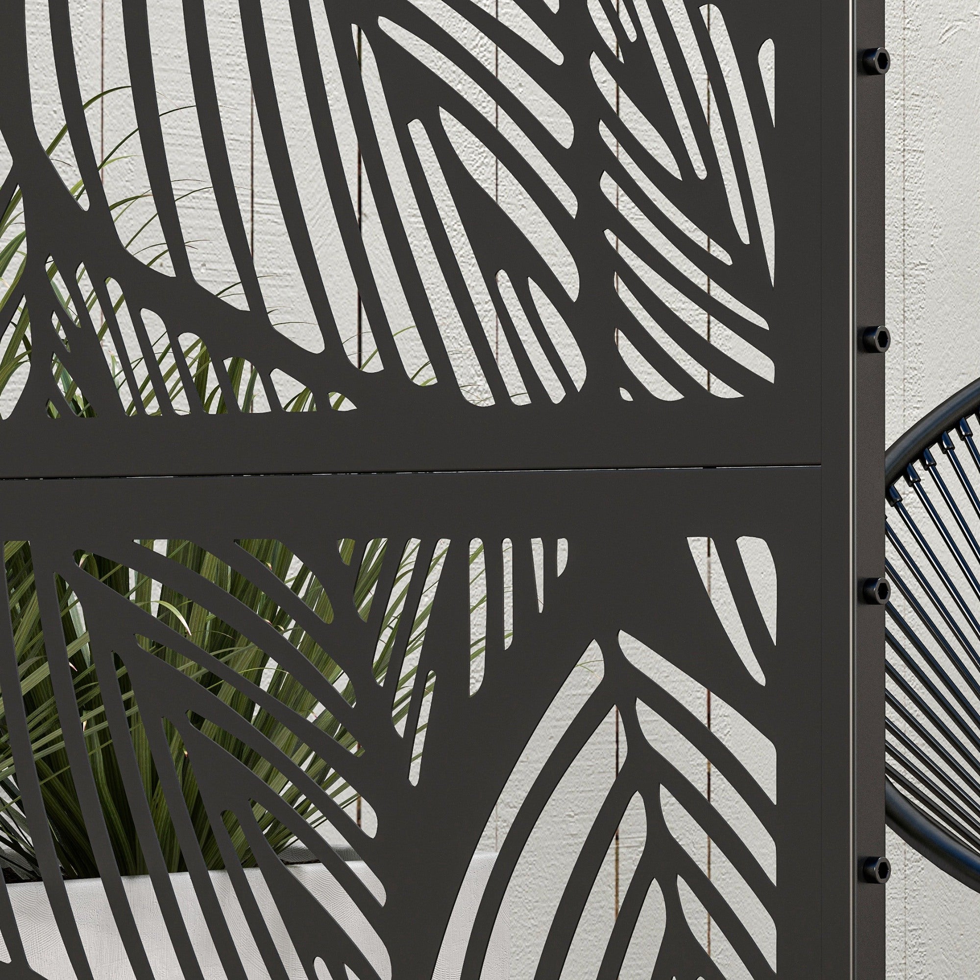Room Divider 3-Panel 122 x 198 cm Garden Privacy Screen, Partition Wall 3-Piece Privacy Screen made of Steel Freestanding Paravent with Leaf Pattern Room Divider for Garden, Patio, Black