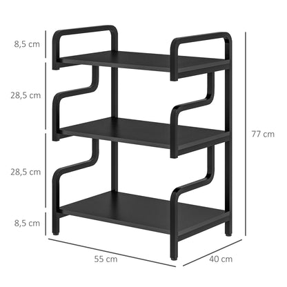 3-Tier Printer Stand, Storage Shelf, Printer Stand in Wood and Metal 55x40x77cm for Home Office Black
