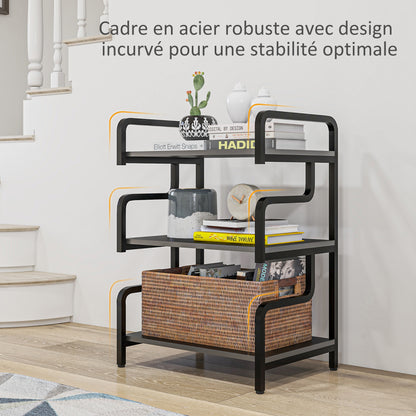 3-Tier Printer Stand, Storage Shelf, Printer Stand in Wood and Metal 55x40x77cm for Home Office Black