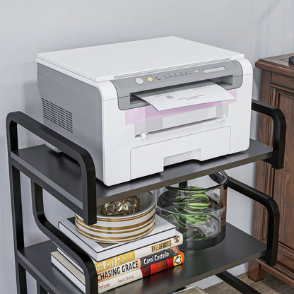 3-Tier Printer Stand, Storage Shelf, Printer Stand in Wood and Metal 55x40x77cm for Home Office Black