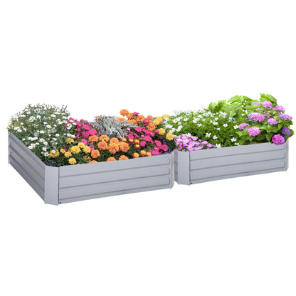 Raised Bed Set, 2-Piece Gardening Bed, Planting Box, Flower Box, Planting Pot, Flower Pot for Garden, Terrace, Galvanized Steel, Gray, 100 x 100 x 30 cm