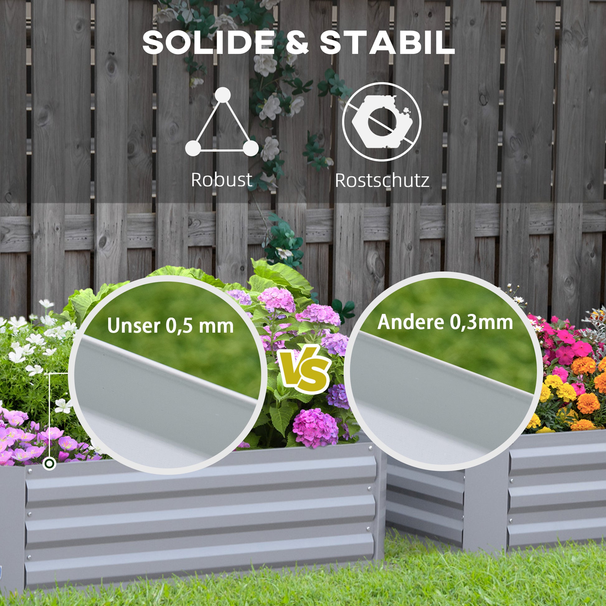 Raised Bed Set, 2-Piece Gardening Bed, Planting Box, Flower Box, Planting Pot, Flower Pot for Garden, Terrace, Galvanized Steel, Gray, 100 x 100 x 30 cm