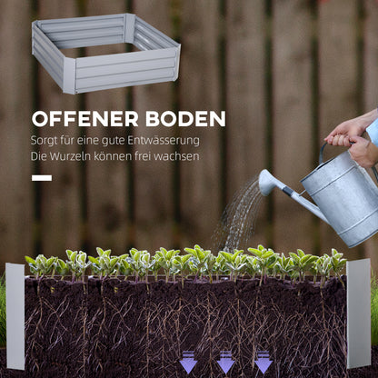 Raised Bed Set, 2-Piece Gardening Bed, Planting Box, Flower Box, Planting Pot, Flower Pot for Garden, Terrace, Galvanized Steel, Gray, 100 x 100 x 30 cm