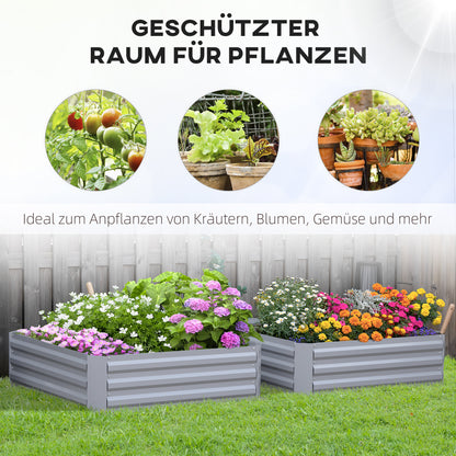 Raised Bed Set, 2-Piece Gardening Bed, Planting Box, Flower Box, Planting Pot, Flower Pot for Garden, Terrace, Galvanized Steel, Gray, 100 x 100 x 30 cm
