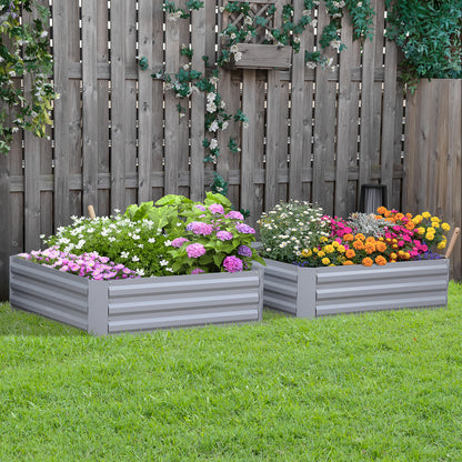 Raised Bed Set, 2-Piece Gardening Bed, Planting Box, Flower Box, Planting Pot, Flower Pot for Garden, Terrace, Galvanized Steel, Gray, 100 x 100 x 30 cm