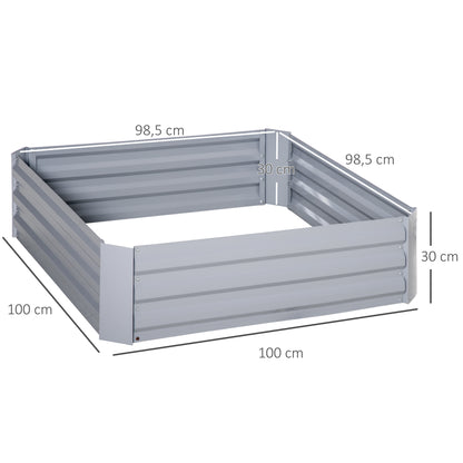 Raised Bed Set, 2-Piece Gardening Bed, Planting Box, Flower Box, Planting Pot, Flower Pot for Garden, Terrace, Galvanized Steel, Gray, 100 x 100 x 30 cm