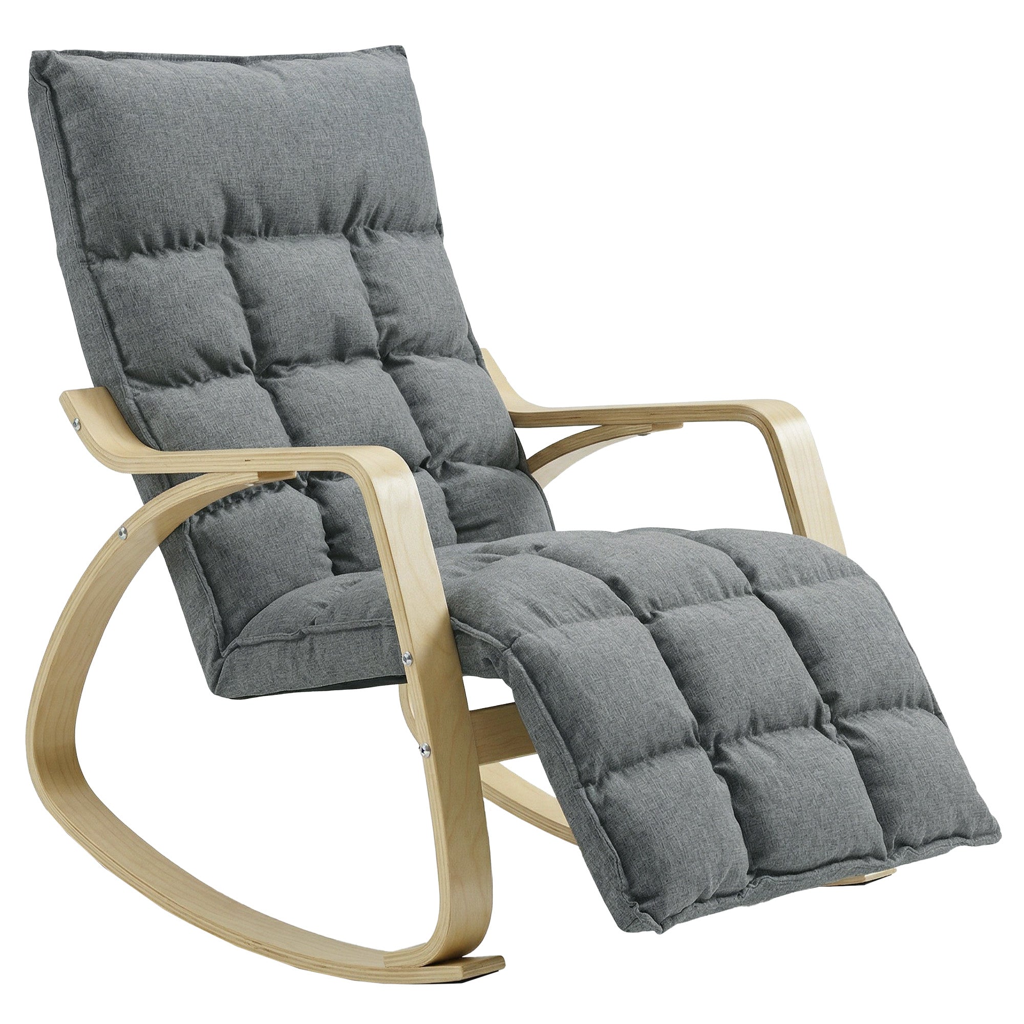 Rocking Recliner with 5-Position Adjustable Footrest, High Back, Linen-Look Upholstery — Gray