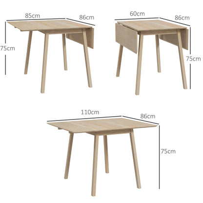 Folding Dining Table Kitchen Table for 2-4 People Dining Table Folding Table in Country Style for Small Spaces, Kitchen, Dining Room 110 x 86 x 75 cm Natural