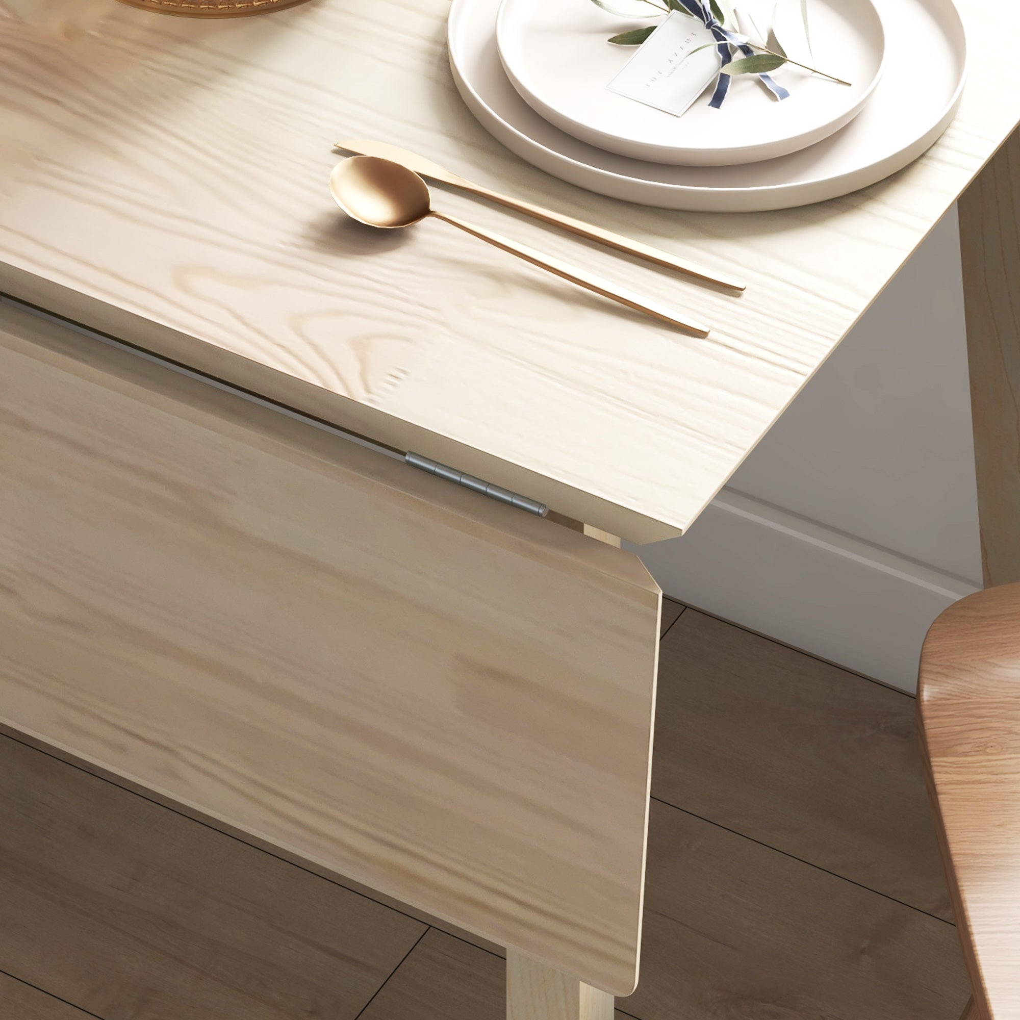 Folding Dining Table Kitchen Table for 2-4 People Dining Table Folding Table in Country Style for Small Spaces, Kitchen, Dining Room 110 x 86 x 75 cm Natural