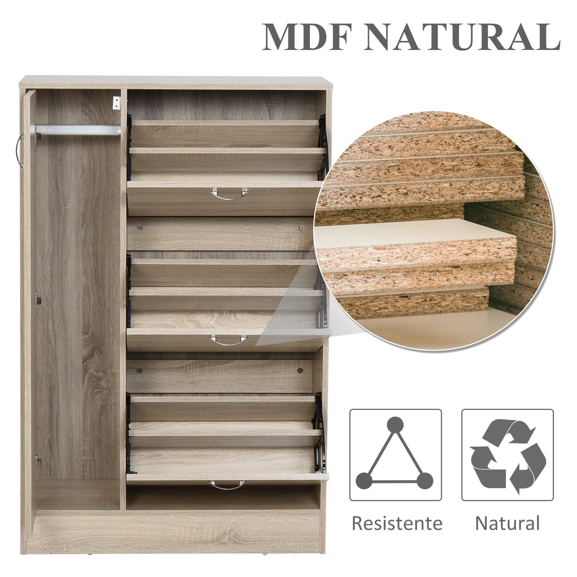 2-in-1 Shoe Cabinet for Shoes Storage Umbrellas Tall Cabinet Adjustable Shelf for 12 pairs 79x26x120 cm Wood