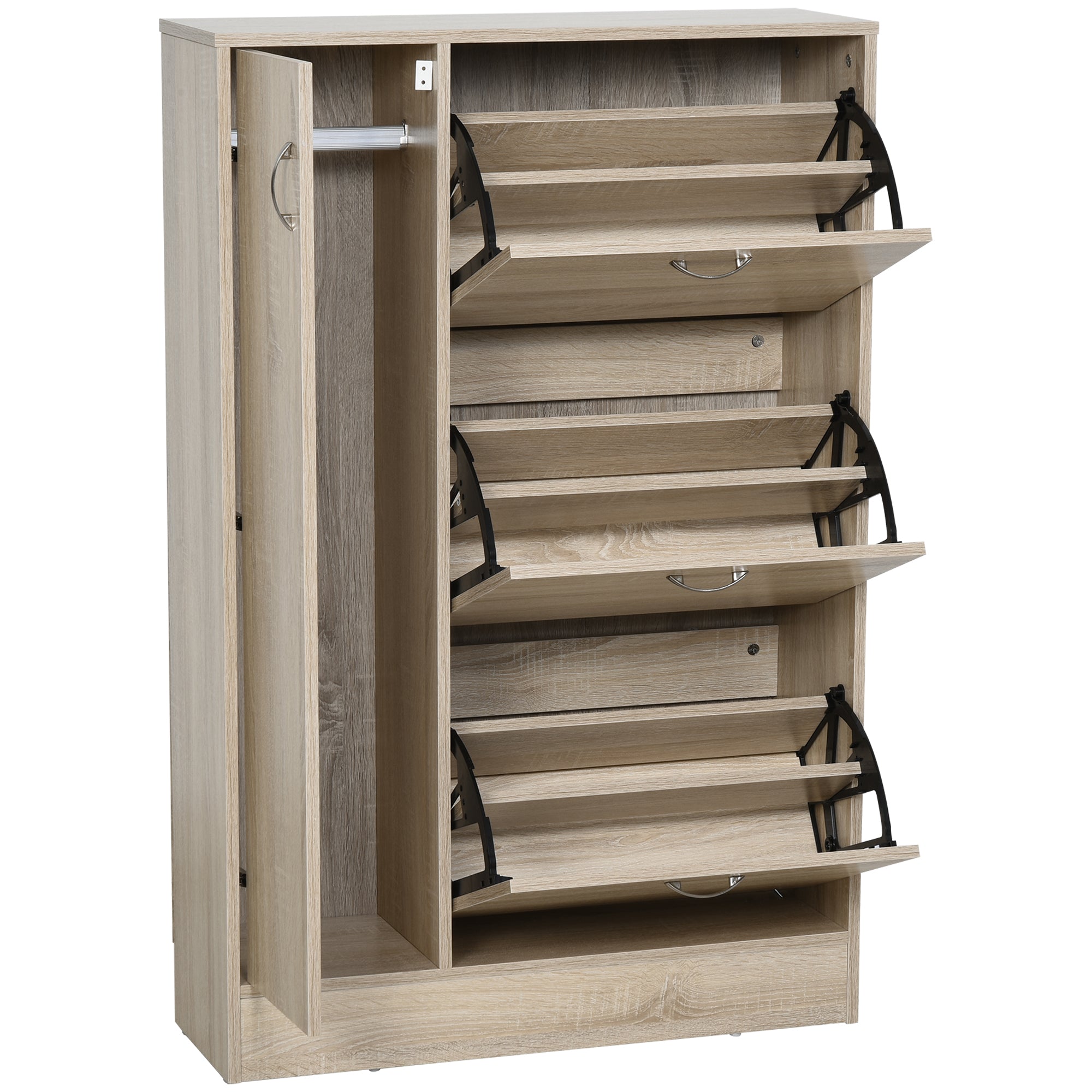 2-in-1 Shoe Cabinet for Shoes Storage Umbrellas Tall Cabinet Adjustable Shelf for 12 pairs 79x26x120 cm Wood
