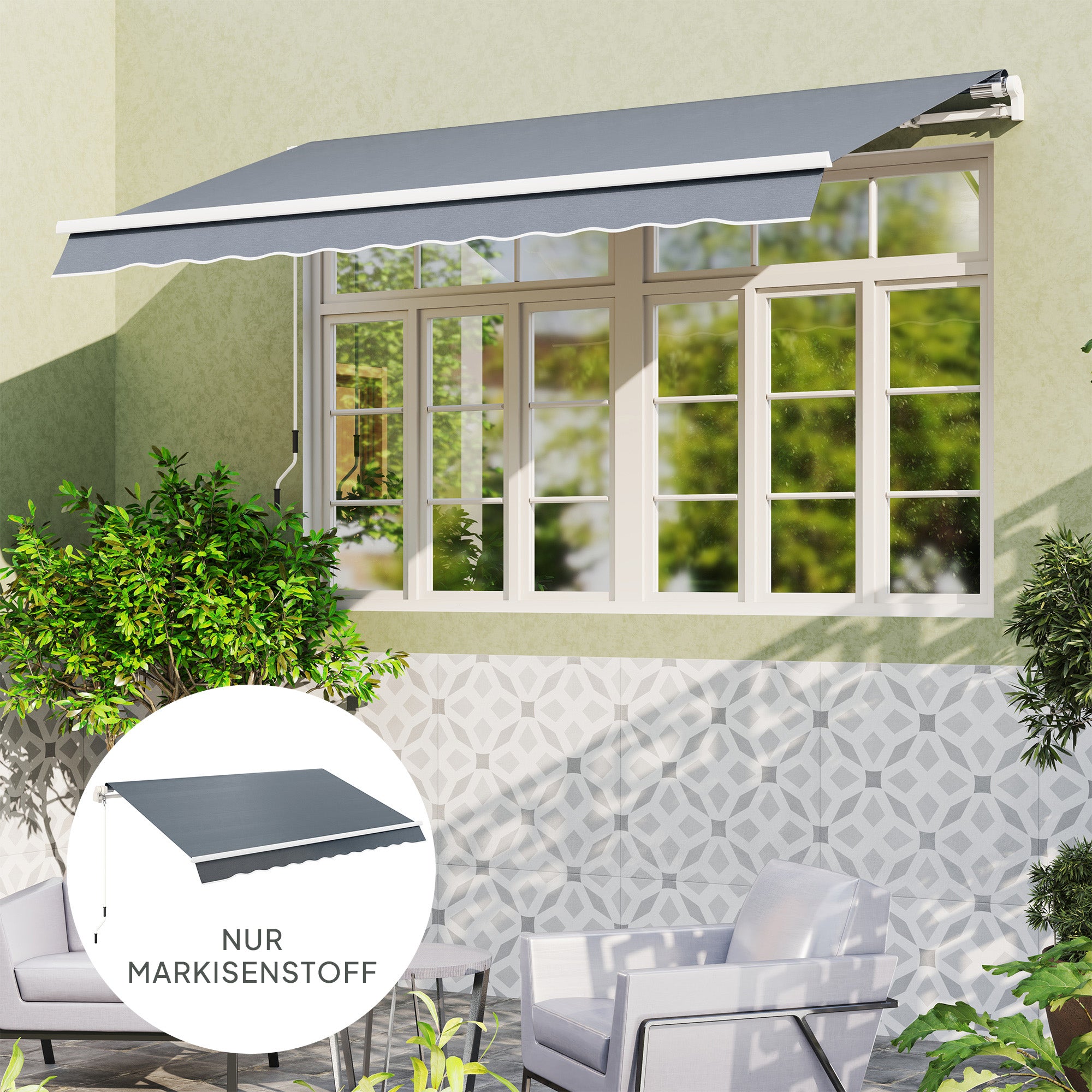Awning Fabric with Volant Water-Repellent Replacement Fabric for 3 x 2.5 m Awnings Awning Cloth Awning Fabric Sun Protection for Garden Balcony Courtyard Gray