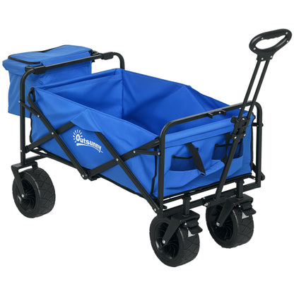 Folding Beach Cart 110L with Telescopic Handle and 15L Thermal Bag, Steel and Oxford Fabric Garden Cart, Blue