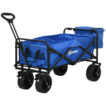 Folding Beach Cart 110L with Telescopic Handle and 15L Thermal Bag, Steel and Oxford Fabric Garden Cart, Blue