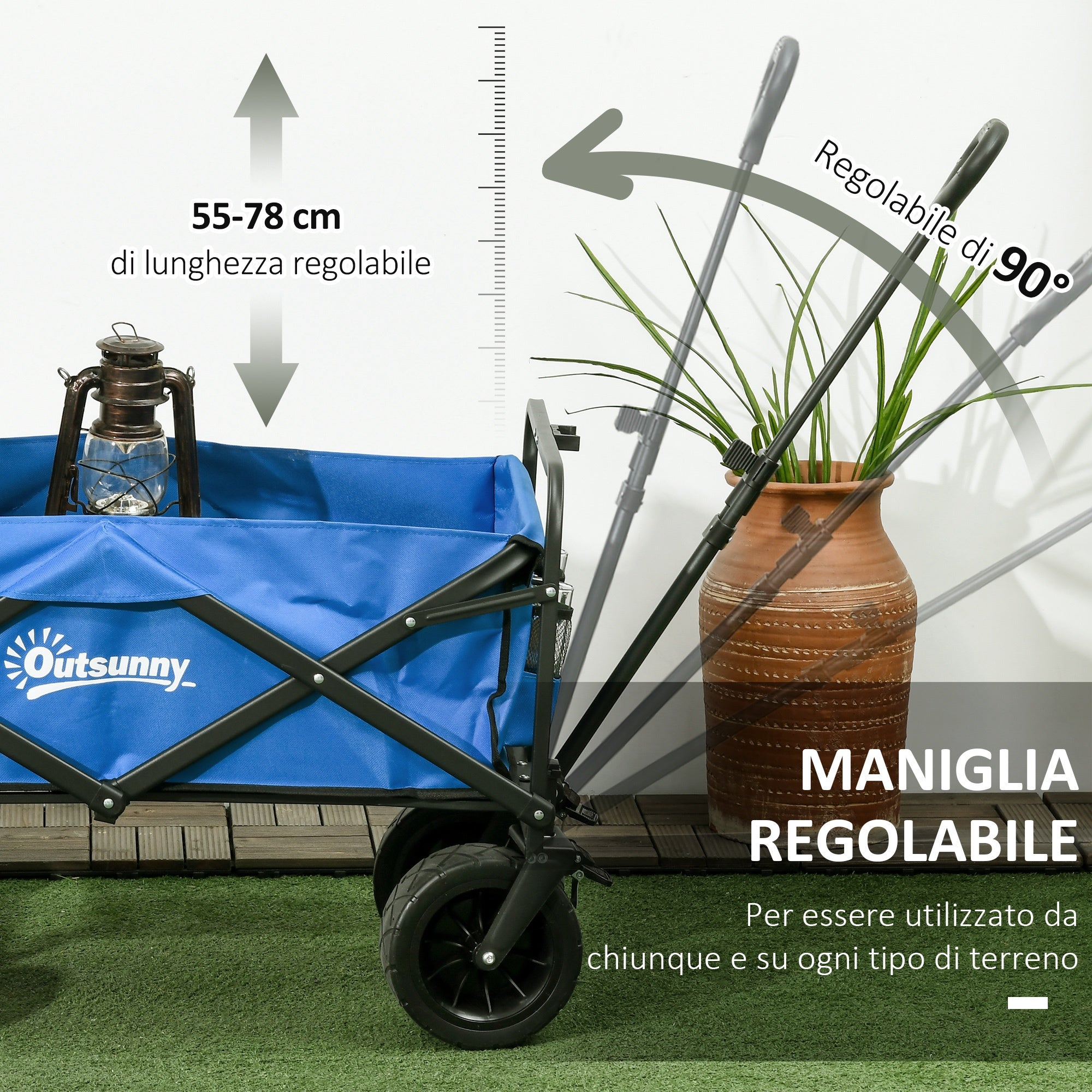 Folding Beach Cart 110L with Telescopic Handle and 15L Thermal Bag, Steel and Oxford Fabric Garden Cart, Blue