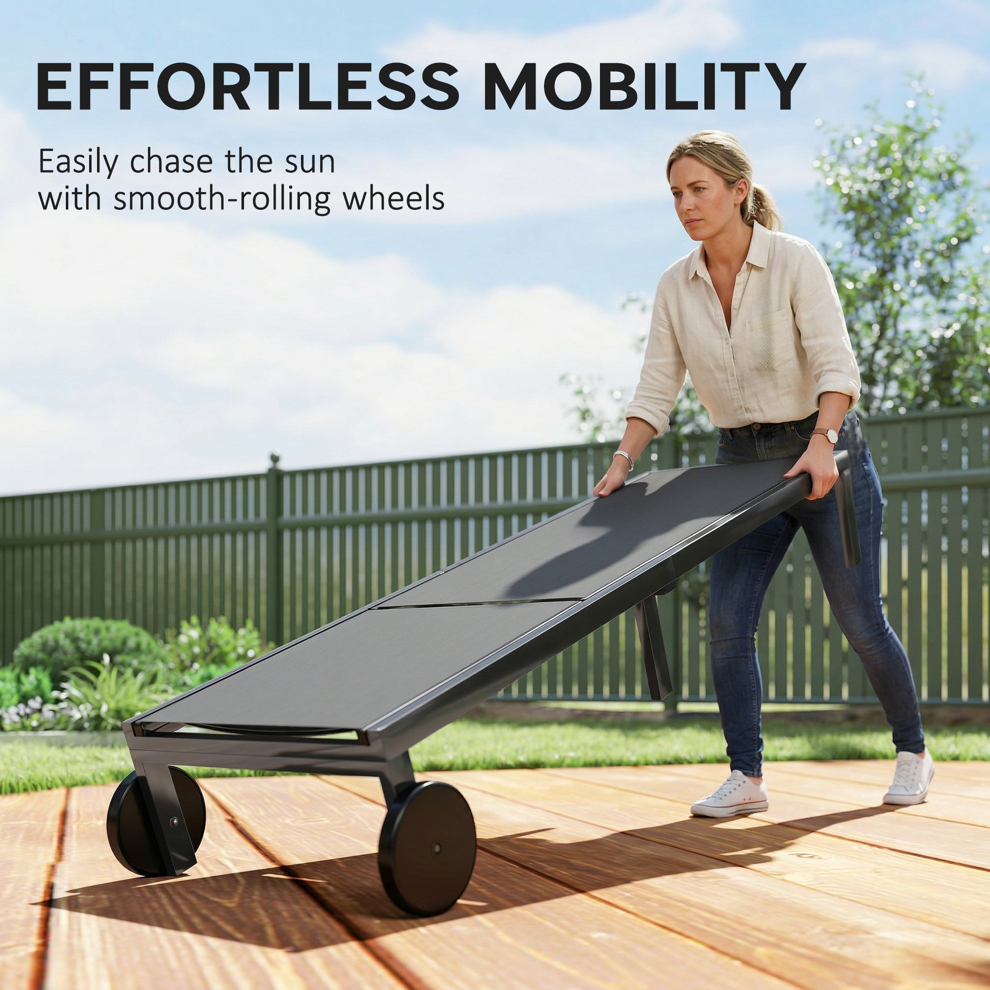 6-Position Adjustable Sun Lounger with Wheels — Breathable Mesh, Aluminum Frame, Supports up to 265 lb, Dark Gray