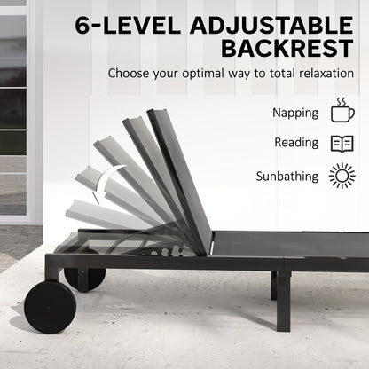 6-Position Adjustable Sun Lounger with Wheels — Breathable Mesh, Aluminum Frame, Supports up to 265 lb, Dark Gray