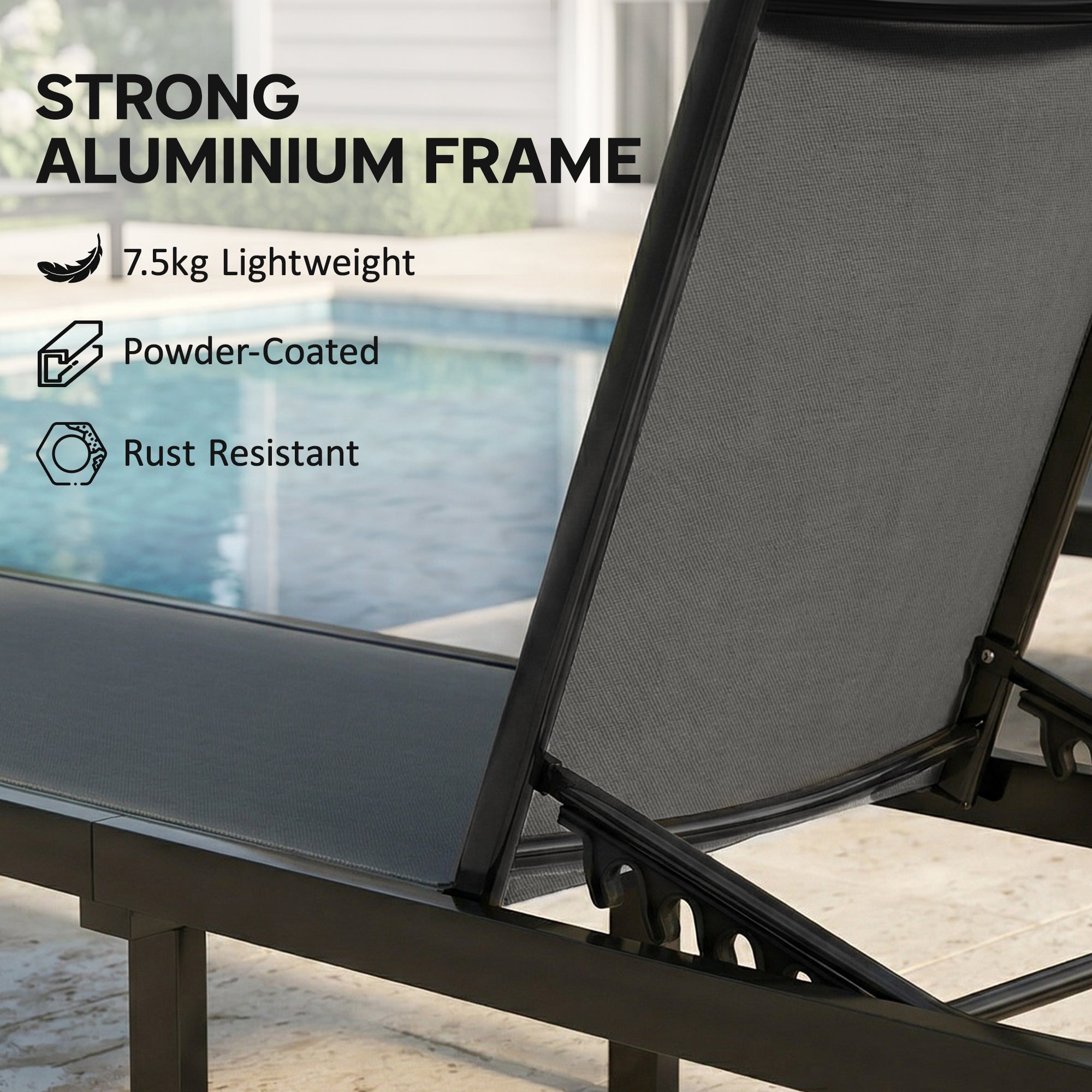 6-Position Adjustable Sun Lounger with Wheels — Breathable Mesh, Aluminum Frame, Supports up to 265 lb, Dark Gray