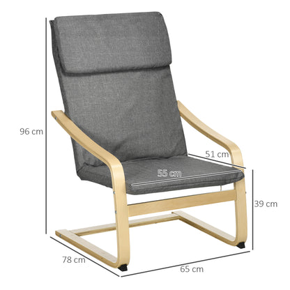 Rocking Chair Relax Armchair with Headrest, Chair with Wooden Frame Rocking Chair, Dining Chair with Linen Look for Living Room, Dark Gray 66.5 x 80 x 99cm