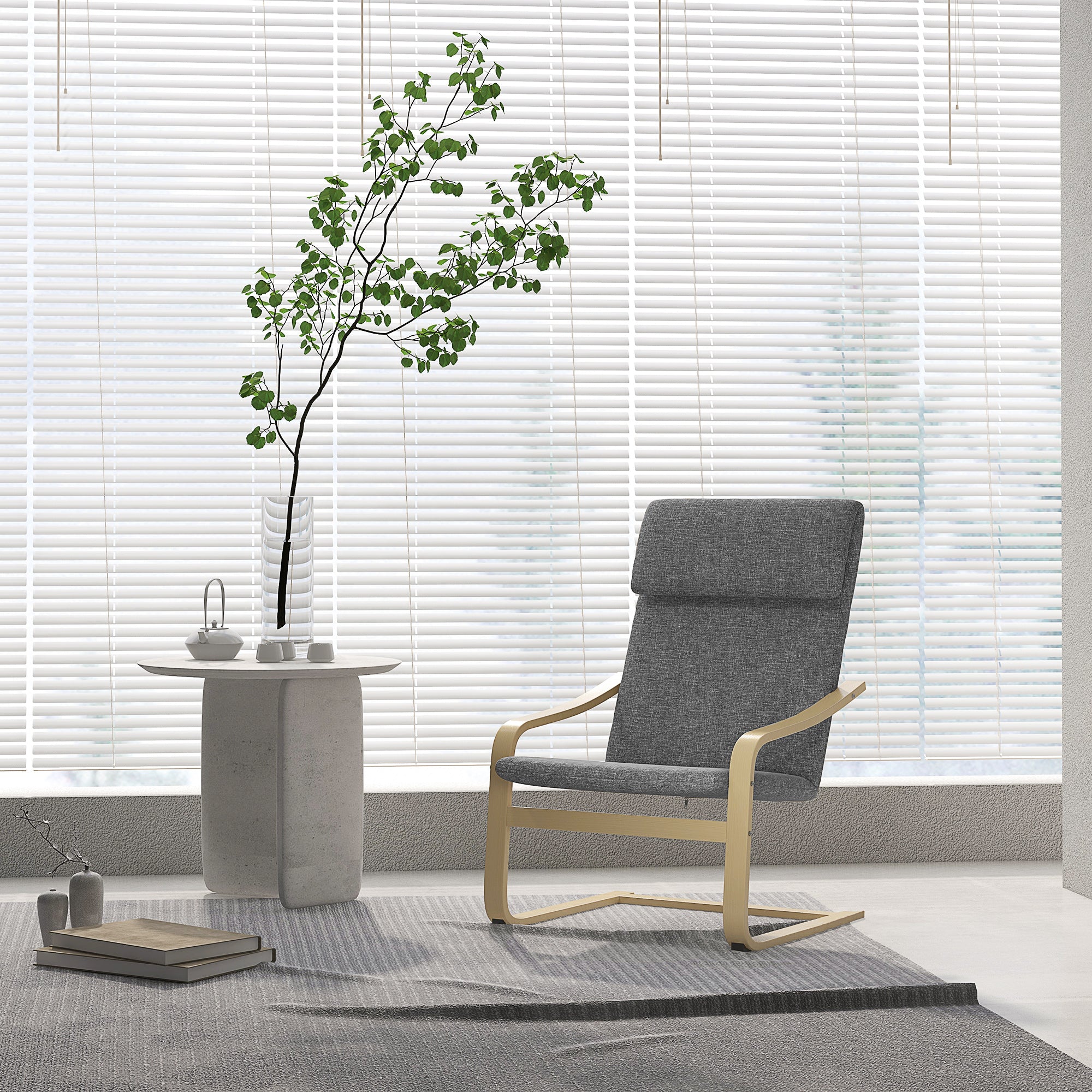 Rocking Chair Relax Armchair with Headrest, Chair with Wooden Frame Rocking Chair, Dining Chair with Linen Look for Living Room, Dark Gray 66.5 x 80 x 99cm