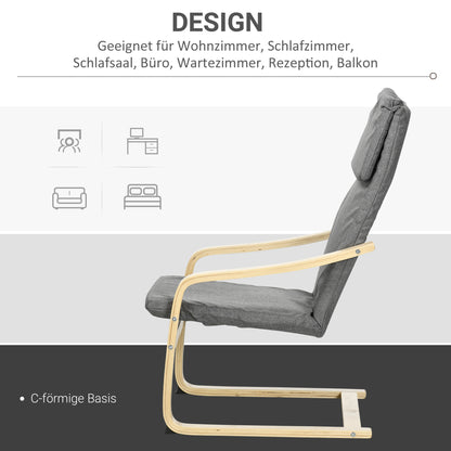 Rocking Chair Relax Armchair with Headrest, Chair with Wooden Frame Rocking Chair, Dining Chair with Linen Look for Living Room, Dark Gray 66.5 x 80 x 99cm