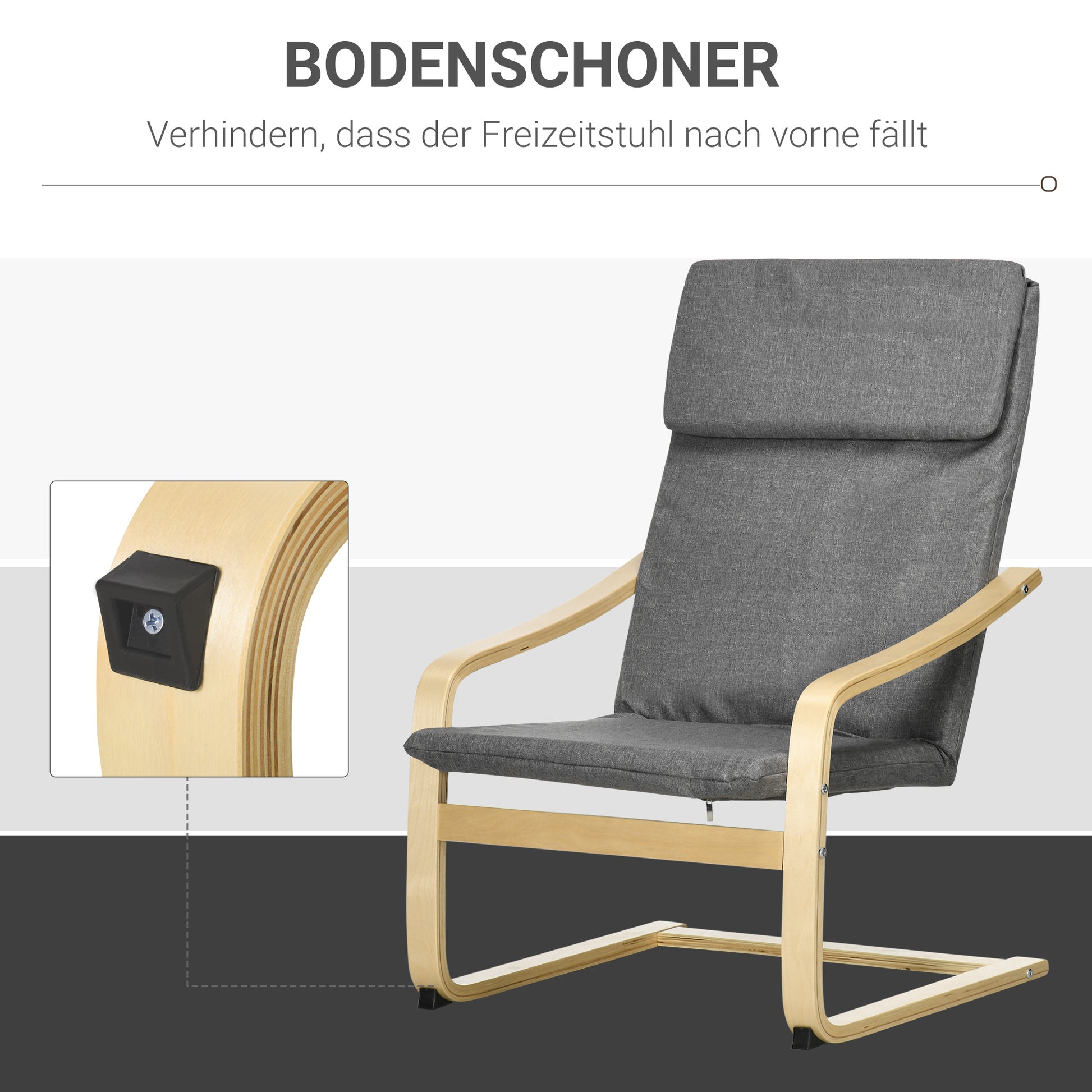 Rocking Chair Relax Armchair with Headrest, Chair with Wooden Frame Rocking Chair, Dining Chair with Linen Look for Living Room, Dark Gray 66.5 x 80 x 99cm