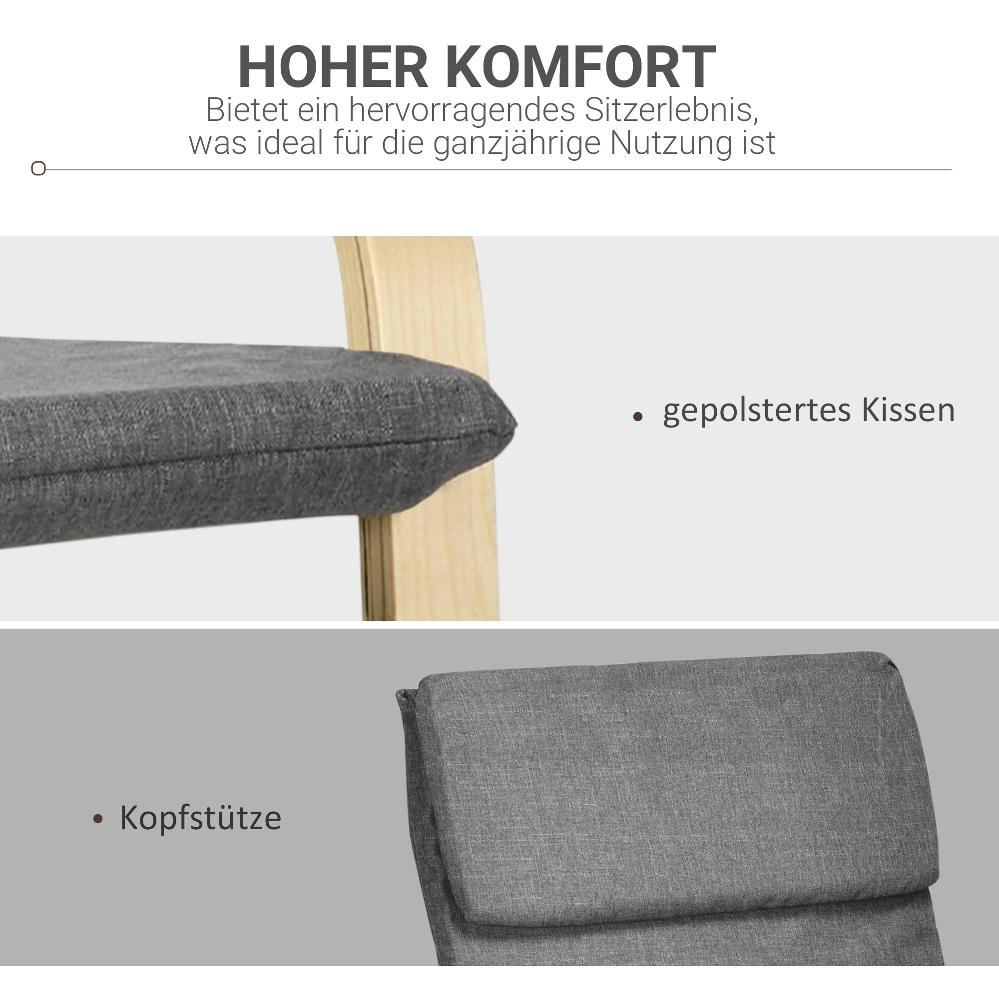 Rocking Chair Relax Armchair with Headrest, Chair with Wooden Frame Rocking Chair, Dining Chair with Linen Look for Living Room, Dark Gray 66.5 x 80 x 99cm